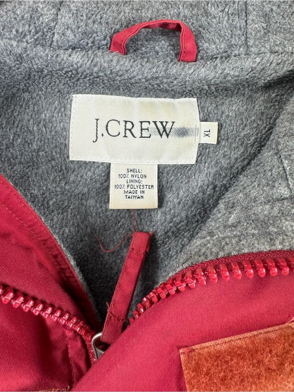 J. Crew Red Hooded Windbreaker with Cream Trim